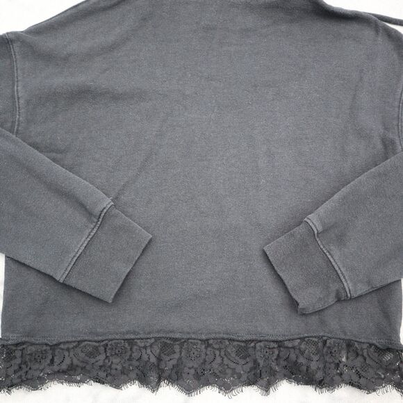 AC DC Sweatshirt Womens M Black Lace Trim Hem Drawstring Hoodie Activewear - Picture 15 of 16